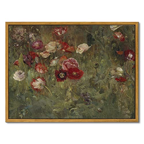 InSimSea Framed Canvas Wall Art, Vintage Bathroom Shelf Art, Poppy Picture, Kitchen Counter Moody Decor, 12"x16", Small Size - color: A Bed of Poppies, size: 16"L x 12"W