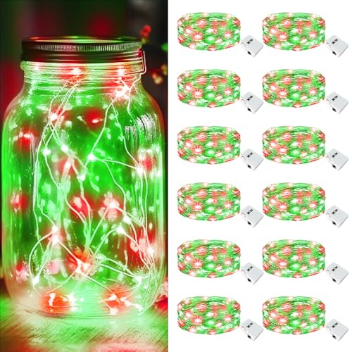kolpop 12 Pack LED Fairy Lights Battery Operated with 3 Modes, Mini Twinkle String Lights Battery Powered Waterproof for Christmas Mason Jars Party(Red&Green) - color: Red & Green, size: 12 Pack