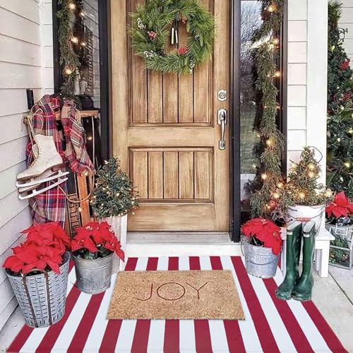 CAINANEL Christmas Outdoor mat 27.5"x43" Red and White Striped Outdoor Rug Front Porch Rug,Christmas Home Decor, Layerd Welcome Doormat for Front Porch Decor, Front Door, Farmhouse Decor - color: Red and White, size: 2'4" x 3'7" (Rectangular)