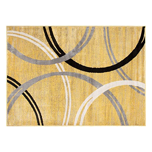 Rugshop Wavy Circles Design Accent Rug, Carpet with Jute Backing for Entryway, Kitchen, or Office, Yellow, 2' x 3' - color: Yellow, size: 2' x 3' (Rectangular)
