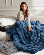 Ultra Soft Cozy Faux Fur Throw Blanket, Fuzzy Plush Thick Bubble Blanket, Oversize Luxury Fluffy Blanket for Couch, Sofa, Bedroom, and Living Room,50x60 Inches,Blue - color: Blue, size: Throw