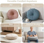 Intelligent Design Loretta Round Chenille Tufted Floor Pillow with Elegant Pleated Design, Large Boho & Vintage Decorative Throw Pillow for Sofa, Bed, or Chair, 22" x 6", Iovry
