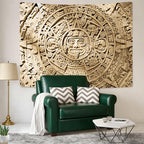 SHRAPHY Aztec Mayan Tapestry, Ancient Civilization History Calendar View Blanket Wall Hanging, Mandala Home Decor Art for Bedroom Living Room Dorm Office 80x60Inches