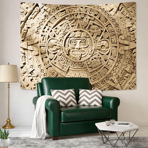 SHRAPHY Aztec Mayan Tapestry, Ancient Civilization History Calendar View Blanket Wall Hanging, Mandala Home Decor Art for Bedroom Living Room Dorm Office 80x60Inches