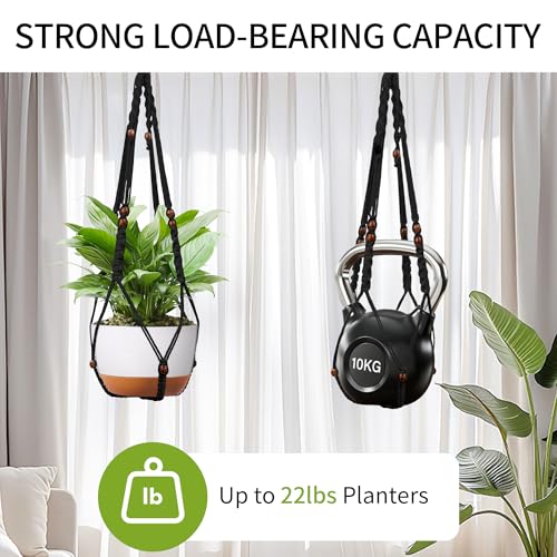 Macrame Plant Hanger - Fits 6-15 Inch Pots, Hanging Planter Holder for Indoor Outdoor, Cotton Rope Boho Home Decor, 43 Inch, Set of 2, Black - color: Black, size: 43+43in