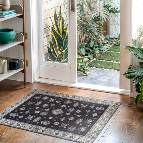 Bloom Rugs Washable Non-Slip 2' x 3' Rug - Black/Ivory Traditional Oriental Area Rug for Living Room, Bedroom, Dining Room, and Kitchen - Exact Size: 2' x 3' - color: Black / Ivory, size: 2' x 3' (Rectangular)