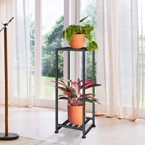 LUBORN Plant Stand Indoor Outdoor, Wrought Iron Plant Stands 2 Tier Heavy Duty Metal Pedestal Stand Decorative Flower Stand for Patio Garden Deck Living Room - size: 31''