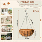 14 inch Metal Hanging Baskets For Plants Outdoor 4 Pack Round Metal Wire Hanging Basket Planter with Coco Fiber Liners Plant Holder for Garden, Patio, Deck, Porch Plants Flower Potss Outdoor(Grid) - size: 14 Inch, style: Grid