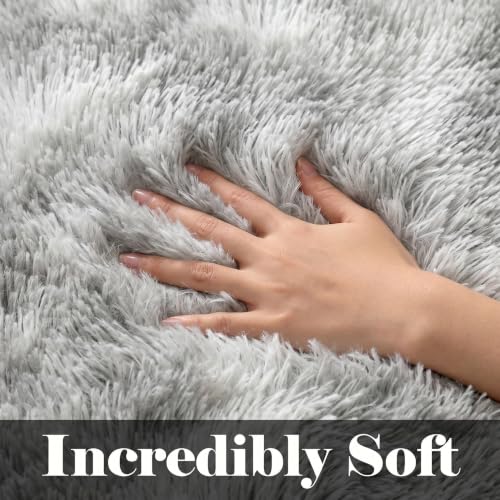 ONASAR 2x6 Runner Rugs for Bedroom Living Room, Fluffy Tie-Dyed Light Grey Bedside Hallway Throw Area Rug, Ultra Soft Plush Furry Floor Carpet Mat for Nursery Kids Dorm Closet Home Decor - color: Tie-dyed Light Grey, size: 2' x 6' (Runner)