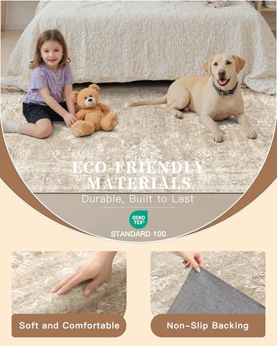 Madane 2x3 Washable Rugs for Entryway, Low Pile Non-Slip Small Area Rug Kitchen Door Mat, Vintage Soft Throw Neutral Rug Floor Mat for Indoor Front Entrance Bathroom Hallway (2 x 3, Beige/Brown) - color: Beige/Brown, size: 2' x 3' (Rectangular)