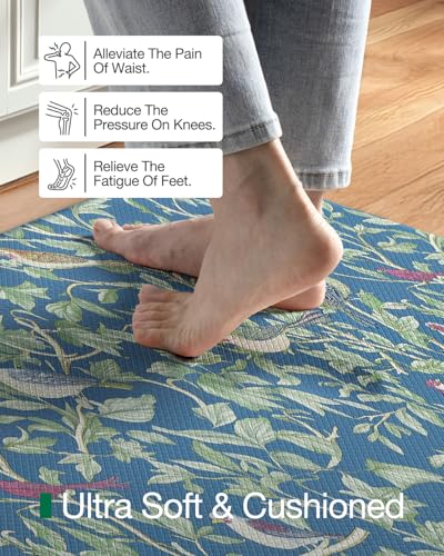 LUMI Anti Fatigue Kitchen Cushioned Mat for Floor, Padded Waterproof Runner for Standing, Stain Resistant Comfort Rugs for Home, Sink, Laundry, 24x59 - color: Blue Floral, size: 59"L x 24"W x 0.4"Th