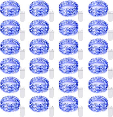Ineximun 24 Pack LED Fairy Lights Battery Operated 7Ft 20Led Mini String Lights Waterproof Christmas for Mason Jars Bedroom DIY Party Wedding Christmas Decor Blue - color: Blue