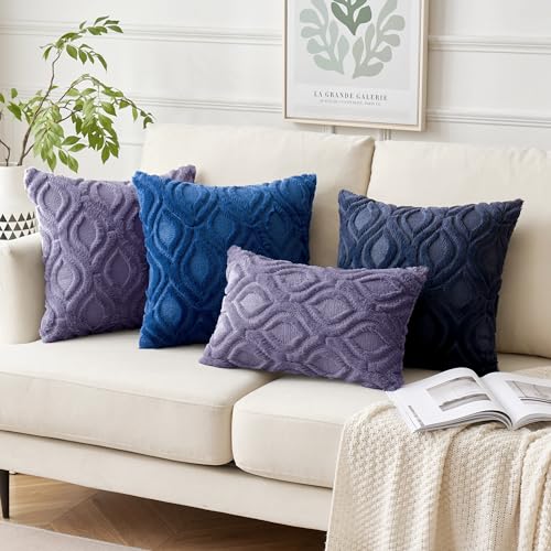 MIULEE Navy Blue Throw Pillow Covers 18x18 Inch, Soft Winter Plush Faux Wool Couch Pillow Covers Set of 2 Decorative Farmhouse Boho Throw Pillows for Sofa Living Room Bed - color: Navy Blue, size: 18" x 18" (Pack of 2)