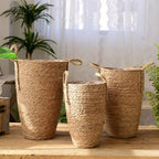 Toyvian Large Woven Plant Basket Boho Straw Flower Pot Indoor Outdoor Decorative Planter for Living Room with Handwoven Rattan Design