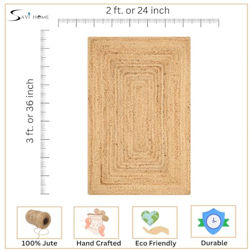 Savi Home Hand Woven Jute Braided Rug, 2'x3' - Natural, Reversible Boho Entry Area Rugs for Kitchen, Living Room, Farmhouse Indoor Outdoor Decorative Floor Rug, 24x36 Inches - color: Natural, size: 2' x 3' (Rectangular)