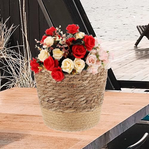 TOYANDONA Large Seagrass Woven Planter Basket for Indoor Plants, Multi-Purpose Boho Plant Pot Cover with Handcrafted Storage Basket, Natural Brown Fiber for Home Décor and Indoor Gardening