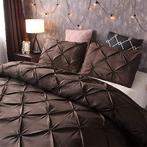 Feelyou Pinch Pleated Duvet Cover with Zipper Closure Pintuck Comforter Cover Set Twin Size Luxurious Pintuck Tufted Bedding Set Solid Coffee Microfiber Bedspread Cover with 1 Pillow Shams Soft - color: Coffee, size: Twin