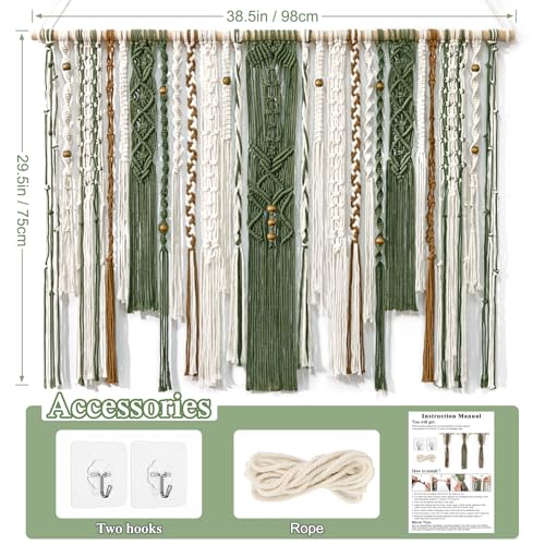 MEIVINES Macrame Wall Hanging Large Wall Art Handmade Woven Tapestry Boho Tapestry Macrame Wall Decor Art Home decoration for Living Room Bedroom Apartment Dorm Wedding Party 38" x 29" (Dark Green) - color: Dark Green