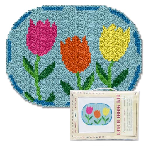 ORIGACH Tulip Latch Hook Rug Kit for Adults Printed Rug Making Kit Handmade Carpet Tapestry Cover with Hook Latch and Preprinted Canvas, Home Arts Crafts Sofa Decor, 20.5x15inch - style: Tulip