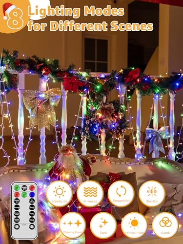 Guhope Christmas String Lights Indoor 1200LED 196FT, Waterproof Outdoor String Lights with Remote and Timer, 8 Modes Dimmable Christmas Lights for Indoor Outdoor Party Holiday Decorations (Multicolor) - color: Multicolor, size: 1200 LED