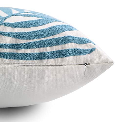 Embroidery Throw Pillow Cover 18x18 Light Blue Tropical Leaf Home Décor Turquoise Cushion Cover for Couch 45x45 100% Cotton Floor Pillowcase Teal Plant Monstera Leaf Loop, 1 Piece - color: Light Blue Monstera Leaves