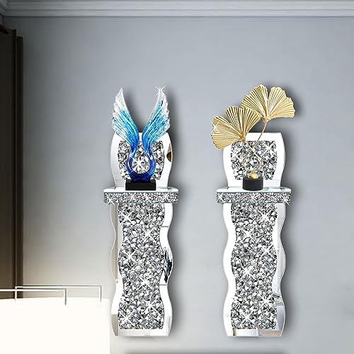 ZOLAPI Set of 2 Crystal Crush Diamond Candle Sconces, Gorgeous Silver Mirrored Wall Sconce, Wave Pattern Irregular Candle Holder Glass Wall Decorations for Home Décor, Living Room, Dining Room. - color: Silver Mirror ③