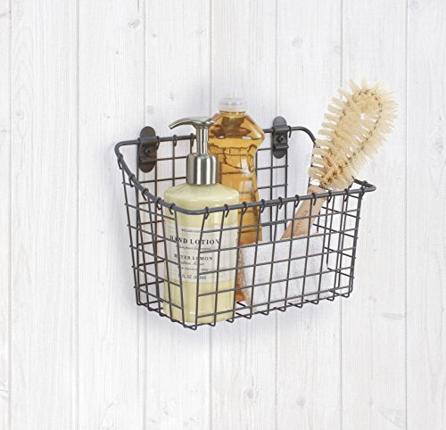 Spectrum Large Wall Mounted Wire Basket Industrial Gray Kitchen Wall Mount Organizer Storage Basket, Wire Basket for Kitchen Bathroom Pantry Organization, Wall Hanging Wire Caddy for Modern Homes - size: Large