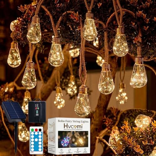 Boho Fairy String Lights Outdoor Backyard Solar String Lights LED for Garden Patio Porch Decor USB Waterproof Shatterproof Bulbs 8 Modes Edison Night Lamp Party Gift(17ft 20Lights,Warm Remote) - color: 17ft 20Lights, size: Warm Remote