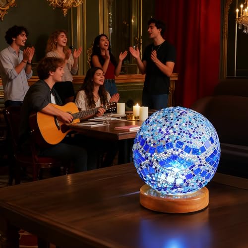 Mosaic Table Lamp Stained Glass Light USB Power Dimmable Geometric Pattern Ambient Lamp for Restaurant Atmosphere Lighting Hotel and Club Decoration(Baroque B - Blue, Baroque) - style: Baroque B Blue