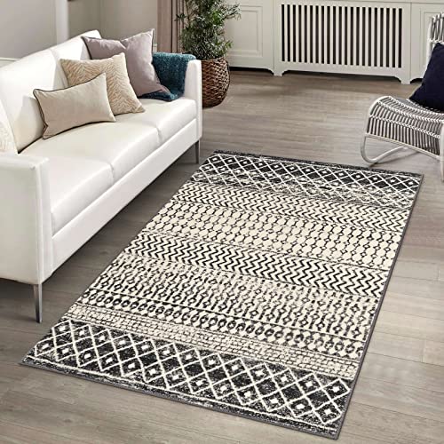 3x5 Rug for Living Room, Ultra Soft Non Slip Moroccan Washable Rug, Distressed Entryway Rugs, Low-Pile Throw Carpet Black Rugs for Bedroom Kitchen Living Room Dinning Room - color: Black, size: 3' x 5' (Rectangular)