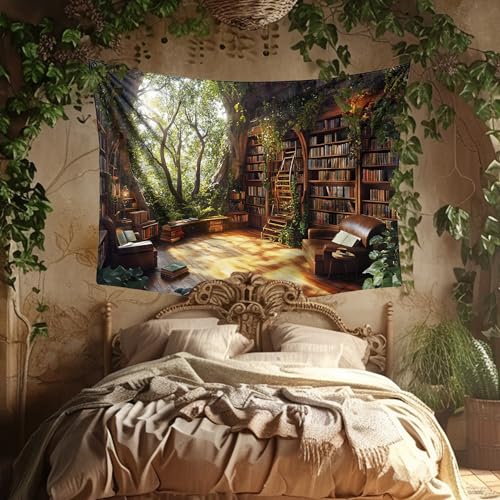 Richldeas 60x44inchs Bookshelf Tapestry Window Tapestries Tree Bookshelf Wall Blanket TreeHouse Tapestries for Bedroom Living Room Wall Cloth Decor RITAYW072 - color: Yellow-2, size: 60"L x 44"W