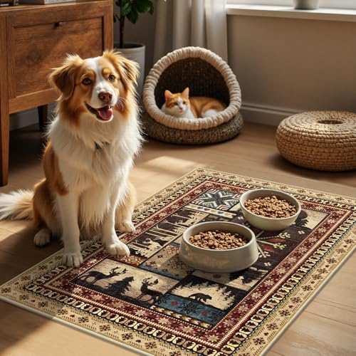 LOKHOM Rustic Bear Area Rug 2x3 Washable Entryway Rug, Vintage Western Buffalo Bear Decor Doormat Front Door Rug, Non Slip Low Pile Cabin Accent Carpet for Kitchen Entryway Bathroom - color: Vintage Bear, size: 2' x 3' (Rectangular)
