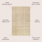 JONATHAN Y Hiro Hand Woven Chunky Jute Ivory 6x6 Square Indoor Area Rug, Bohemian, Transitional, Easy-Cleaning for Living Room, Bedroom, Kitchen, Pet Friendly, Non-Shedding (NFR103A-6SQ) - size: 6' x 6' (Square)