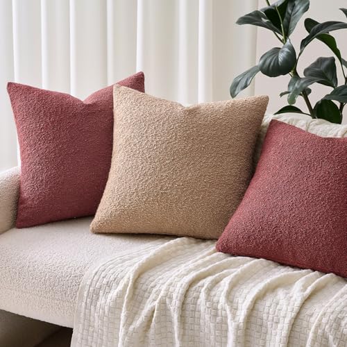 Pack of 2 18x18 Inch Decorative Boucle Throw Pillow Covers Textured Square Pillowcaes Accent Solid Cozy Soft Cushion Covers Home Decor for Sofa Couch Living Room Home Decor,Burgundy - color: Burgundy, size: 18" x 18" (Pack of 2)
