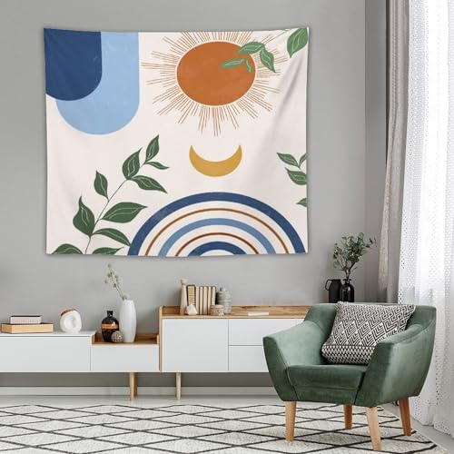 Boho Leaf Tapestry,Blue Spring Summer Palm Leaf Sun Abstract Modern Minimalism Wall Hanging Neutral Home Decor Art for Living Room Bedroom Dorm 40"x30" - color: Boho Leaf-14, size: W40xL30in