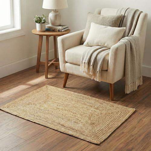 Super Area Rugs Farmhouse Jute Braided Rug - Reversible Natural Fiber- Eco Friendly Rug for Living Room - Kitchen - Entryway Hand Woven, Natural, Rectangle 2' X 3' - color: Natural, size: 2' x 3' (Rectangular)
