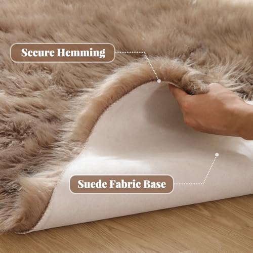 ORINOVA Beige Faux Sheepskin Fluffy Fur 2x3 Area Rugs for Bedroom Washable Shaggy Carpet Rug for Living Room Nursery Furry Rug Home Décor - color: Beige, size: 2' x 3' (Rectangular)