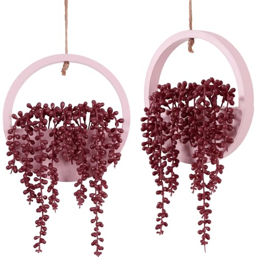 Artificial Hanging Plants Hanging Planter Fake Succulents Artificial String of Pearls with Pot and Lanyard for Home Office Wall Decoration - color: Pink, size: 2 Pcs