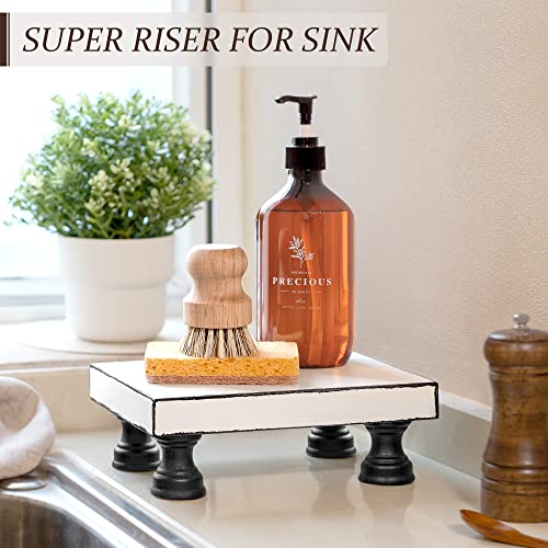 EOSAHR Decorative Wooden Riser for Display : Farmhouse Pedestal Stand for Retro Home Decor and Soap holder for Sink - The Rustic Tray Decor Riser for Kitchen & Bathroom (Black and White) - color: Black & White - Paulownia Wood