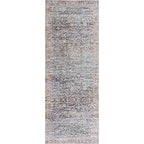 Bloom Rugs Caria Washable Non-Slip 7 ft Runner - Ocean Blue/Brick Traditional Runner for Entryway, Hallway, Bathroom, and Kitchen - Exact Size: 2'6" x 7' - color: Ocean Blue / Brick, size: 2'6" x 7' (Runner)