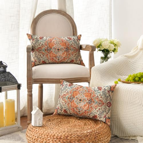 AVOIN colorlife Boho Throw Pillow Covers, 12 x 20 Inch Bohemia Ethnic Style Carpet Pattern Cushion Case for Sofa Couch Set of 2 - size: 20" x 12" (Pack of 2)