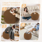 MeMoreCool Stuffed Round Pouf Ottoman Foot Rest, Floor Pouf Foot Stool with Soft Foam Chunk Filling, Small Round Ottoman Footstool Circle Footrest for Living Room, Light Coffee - color: Teddy Light Coffee