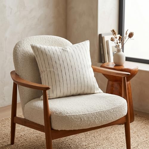 SanVia Cotton Throw Pillow Covers 20x20 – Handwoven Jacquard Texture, Fade-Resistant, No Pilling – Hidden Zipper, Decorative Cushion Cover for Sofa, Couch, Bed – Insert Not Included (Striped, White) - color: Light Gray, size: 20" x 20"