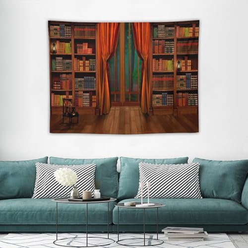 Houselerax Vintage Bookshelf Tapestry,Retro Library Wall Hanging Tapestries,Old Books on Shelf Classical Study Room Student Study College Dorm Bedroom Living Room 60"x40"inch - color: Bookshelf-11, size: W60xL40in