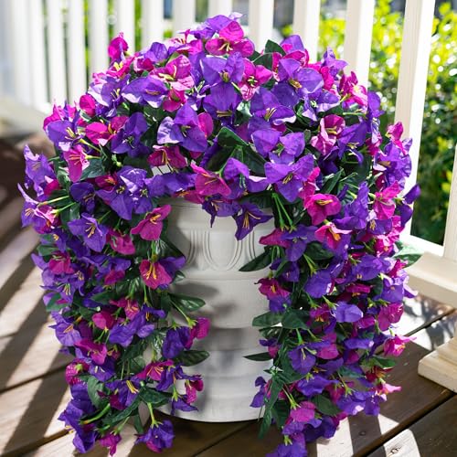 Faux Bougainvillea Artificial Flowers Plants for Outdoors Outside Decor, 2pcs Fake Flowers Silk Long Trailing Vines UV Resistant Realistic Faux Flowers for Front Door Porch Planter Balcony Yard, Mix - color: Dark Purple + Fuchsia