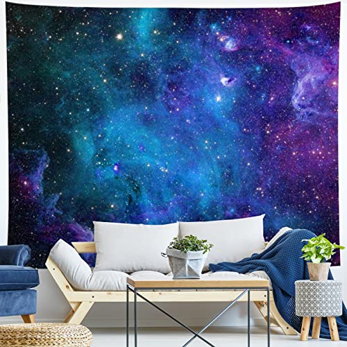 Lahasbja Galaxy Tapestry Blue Starry Sky Universe Space Tapestries Wall Hanging Mysterious Nebula Stars Backdrop for Living Room Dorm - size: 59.1"L x 78.7"W