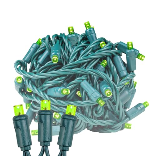 Novelty Lights 25ft 50 LED Lime Green Christmas Lights Outdoor/Indoor, 6" Spacing, Green Wire String Lights for Festive Xmas Lighting, IP55, UL Listed, Dimmable, Connectable - color: Lime Green