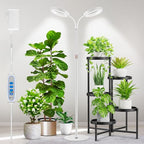 Aumtrly Large Plant Light for Indoor Plants, 2 Head Full Spectrum Grow Light with 68" Adjustable Stand for Growing Large Tall Plants, White Halo Floor LED Grow Lamp with 16 Hour Timer - size: 2 head 68inch/white