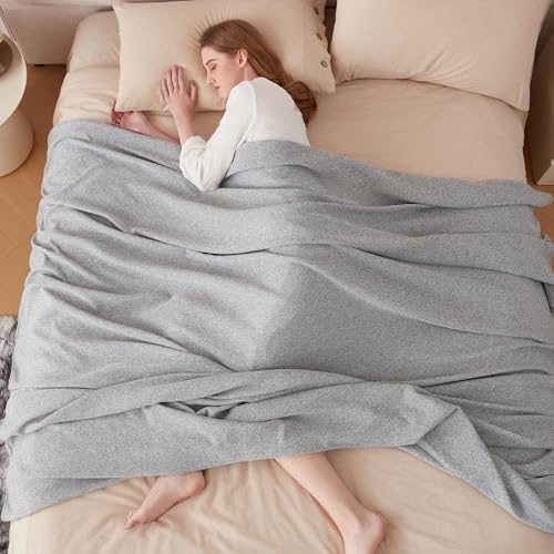 COOVA Lightweight Knit Queen Blanket for Bed, Decorative Blanket, Soft and Cozy Throw for Sofa, Bed or Couch, Bedroom (Light Grey, 90×90 inches) - color: Light Grey, size: 90"x90"