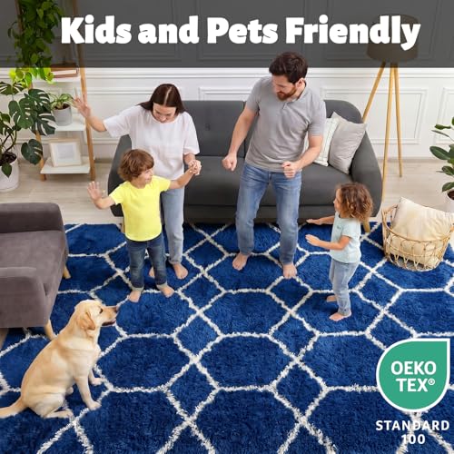 ONASAR Area Rugs for Bedroom Living Room, 4x6 Fluffy Navy Blue and White Throw Rug for Home Decor, Geometric Soft Shaggy Plush Floor Carpet for Kids Girls Boys Teen Nursery Dorm Office - color: 7- Navy / White, size: 4' x 6' (Rectangular)